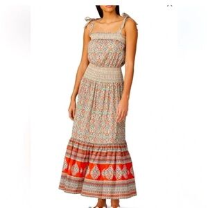 NWT Tory Burch Legacy Paisley Smocked Tie Shoulder Cotton Sun Maxi Dr
